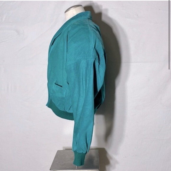 Vintage Daniel Marcus Cropped Teal Suede 90s Jacket M - Picture 2 of 15